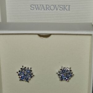 Swarovski Silver and Blue Starburst Snowflake Earrings